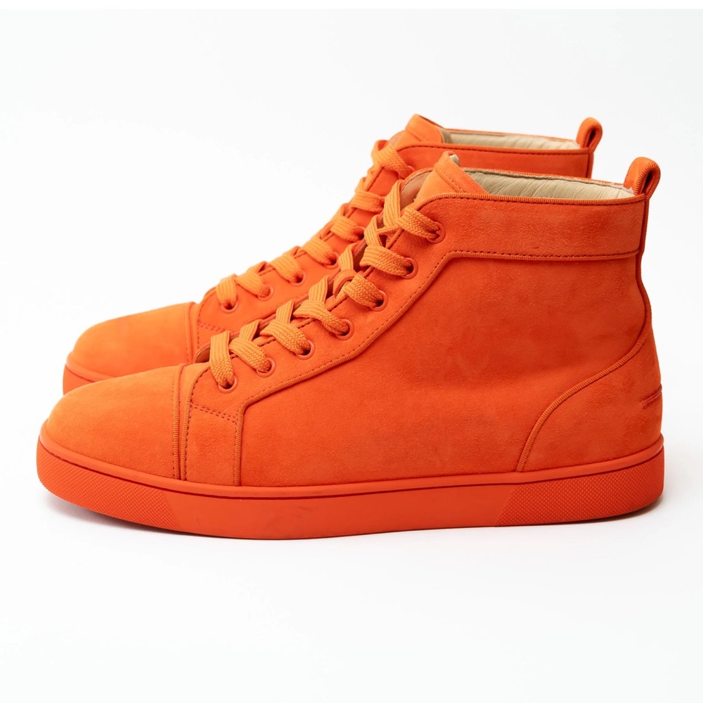 Men’s Christian louboutin Orange suede high top sneaker
